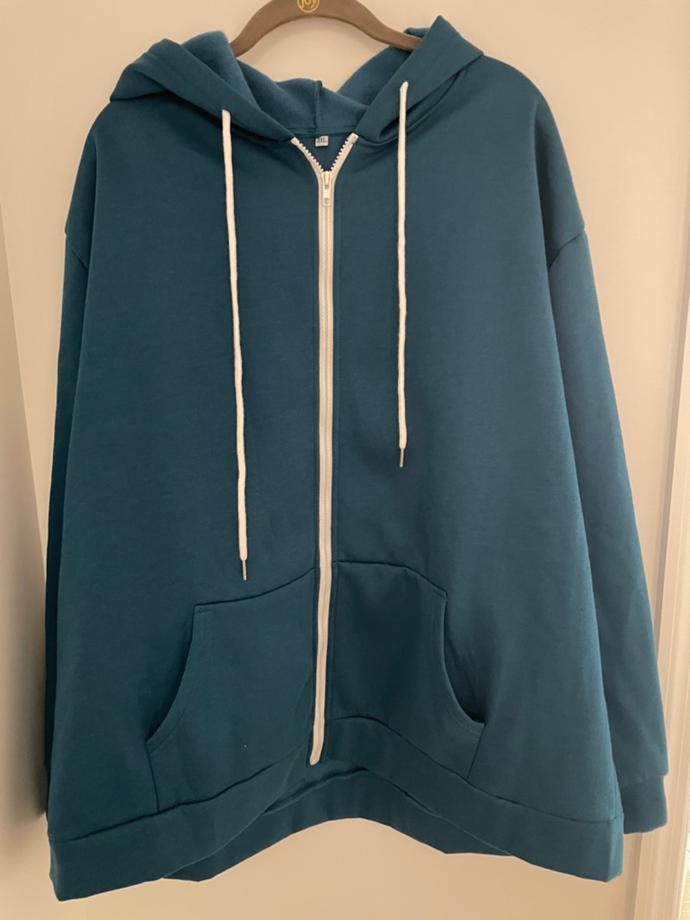 Teal Zip-Up Hoodie with White Drawstrings